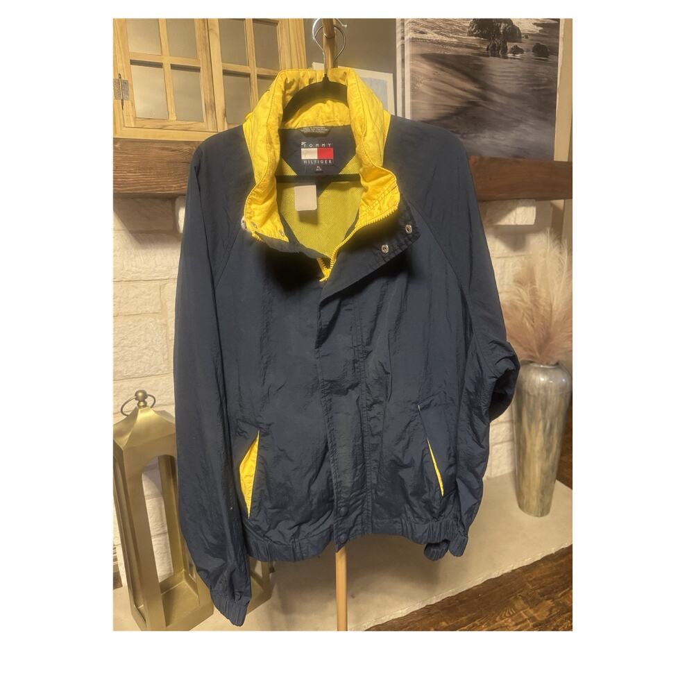 Tommy Hilfiger Navy Yellow Windbreaker Jacket Men's XL Full Zip